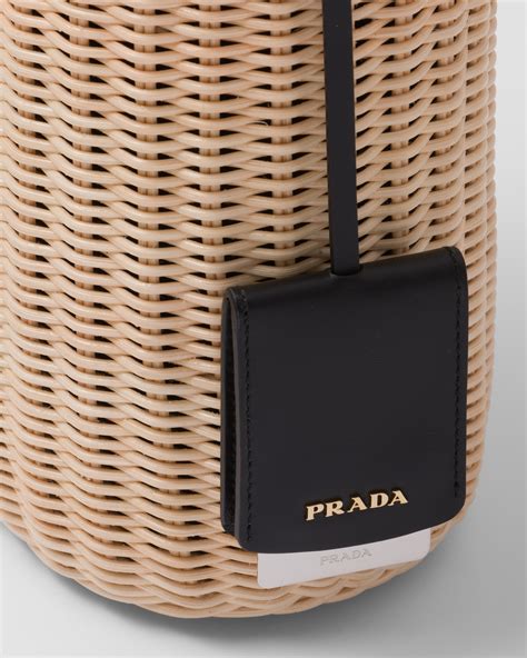 prada wicker bucket bag|Prada canvas shoulder bag.